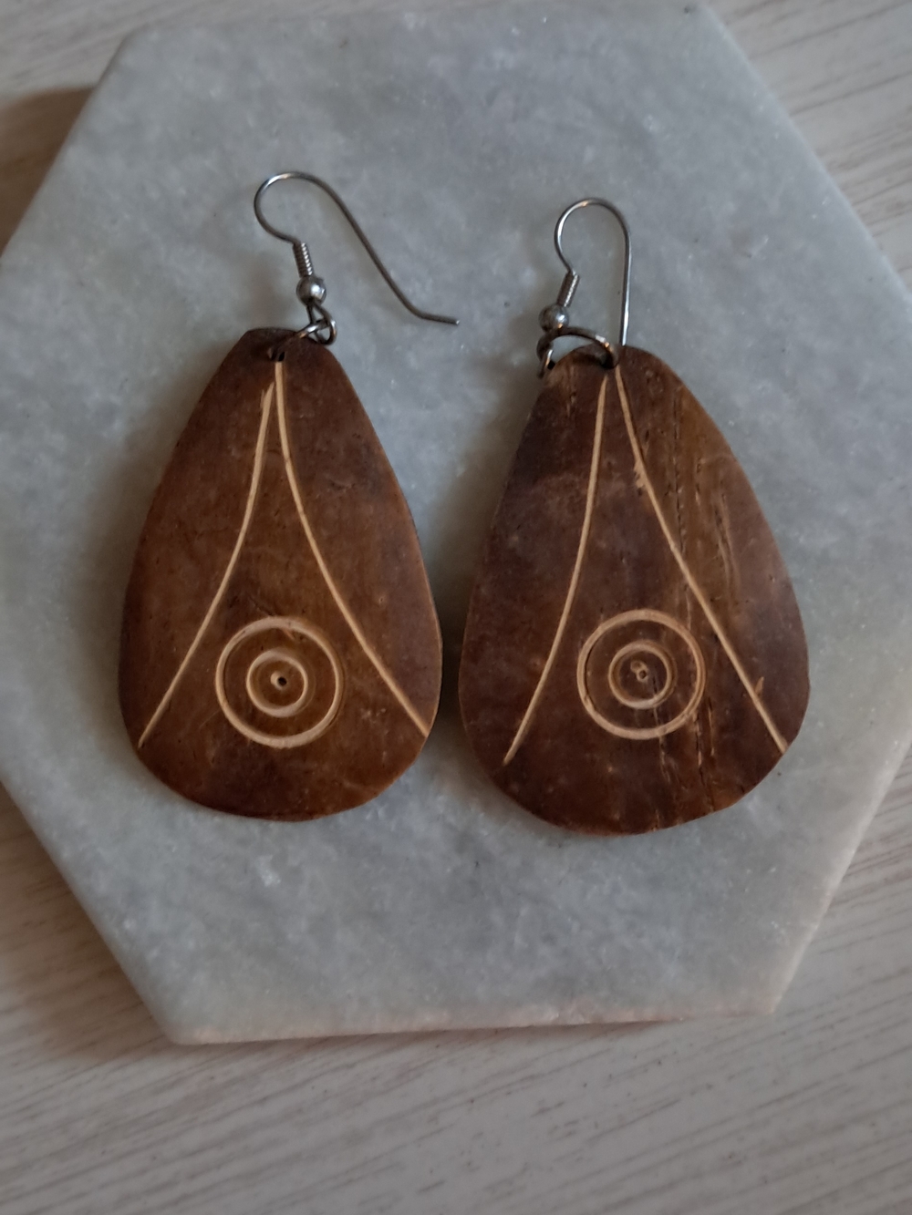 Handcrafted Brown Coconut Shell Teardrop Earrings